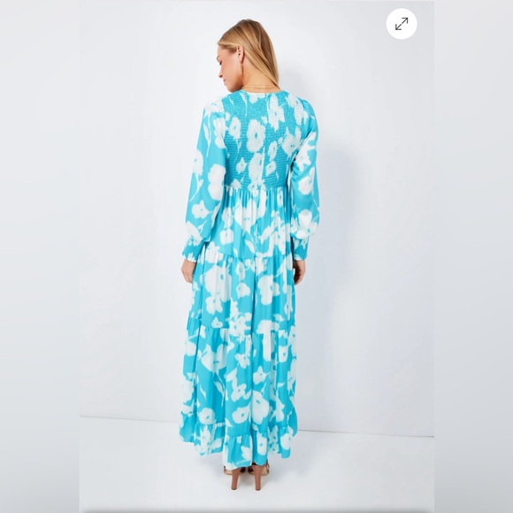 NWT TUCKERNUCK Turquoise Watercolor Floral Libby Dress Size Large - Picture 4 of 16